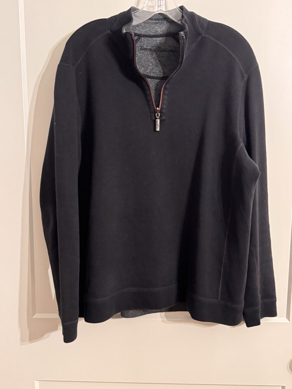 Tommy Bahama Mens 1/4 Zip Fleece Long Sleeves Black Sz L See Measurements Office